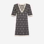 Diamond-patterned knit mini-dress